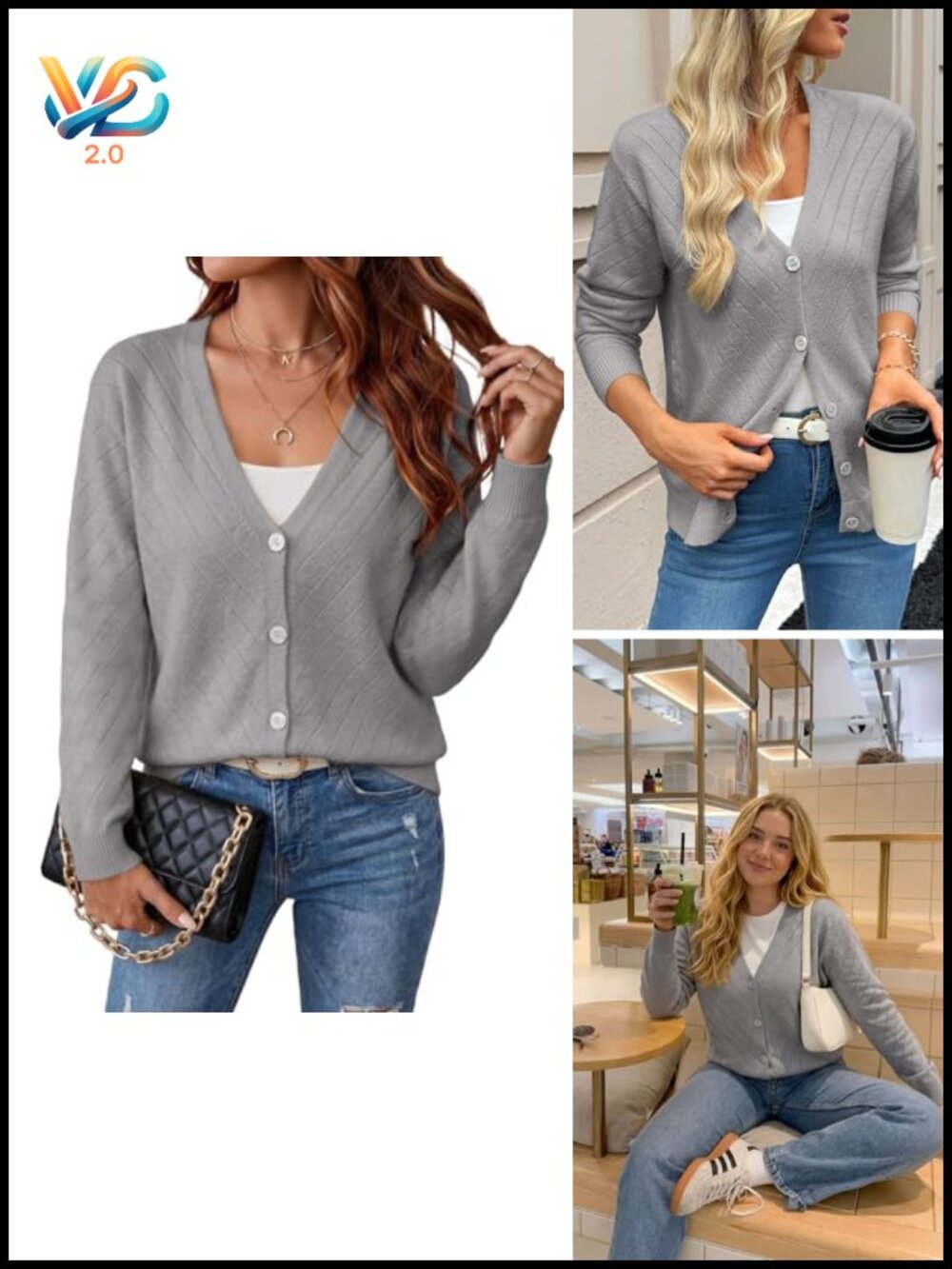 Lightweight V-Neck Button-Up Cardigan Sweater for Women